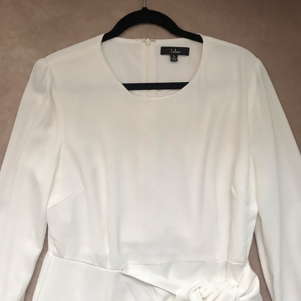 Lulu's Ivory Long Sleeve Wrap-Front Dress - Picture 2 of 5